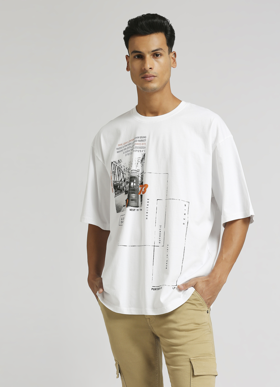 White Oversized Photographic Print Short Sleeve T-shirt, , large image number 0