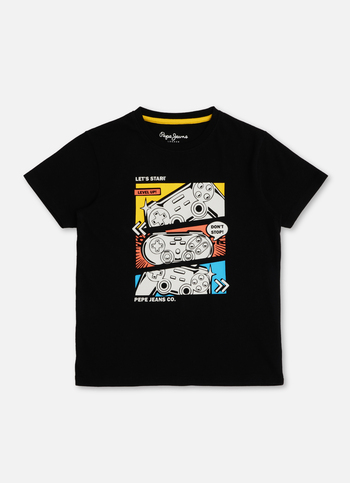 Boys Black Video Game Inspired Graphic Print T-shirt