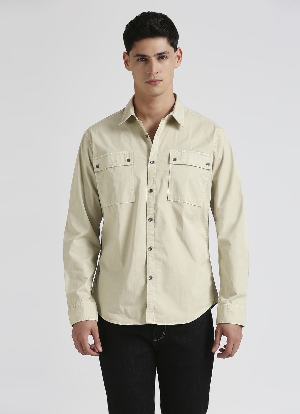 Grey Twill Dual Pocket Long Sleeve Shirt, , large image number 1