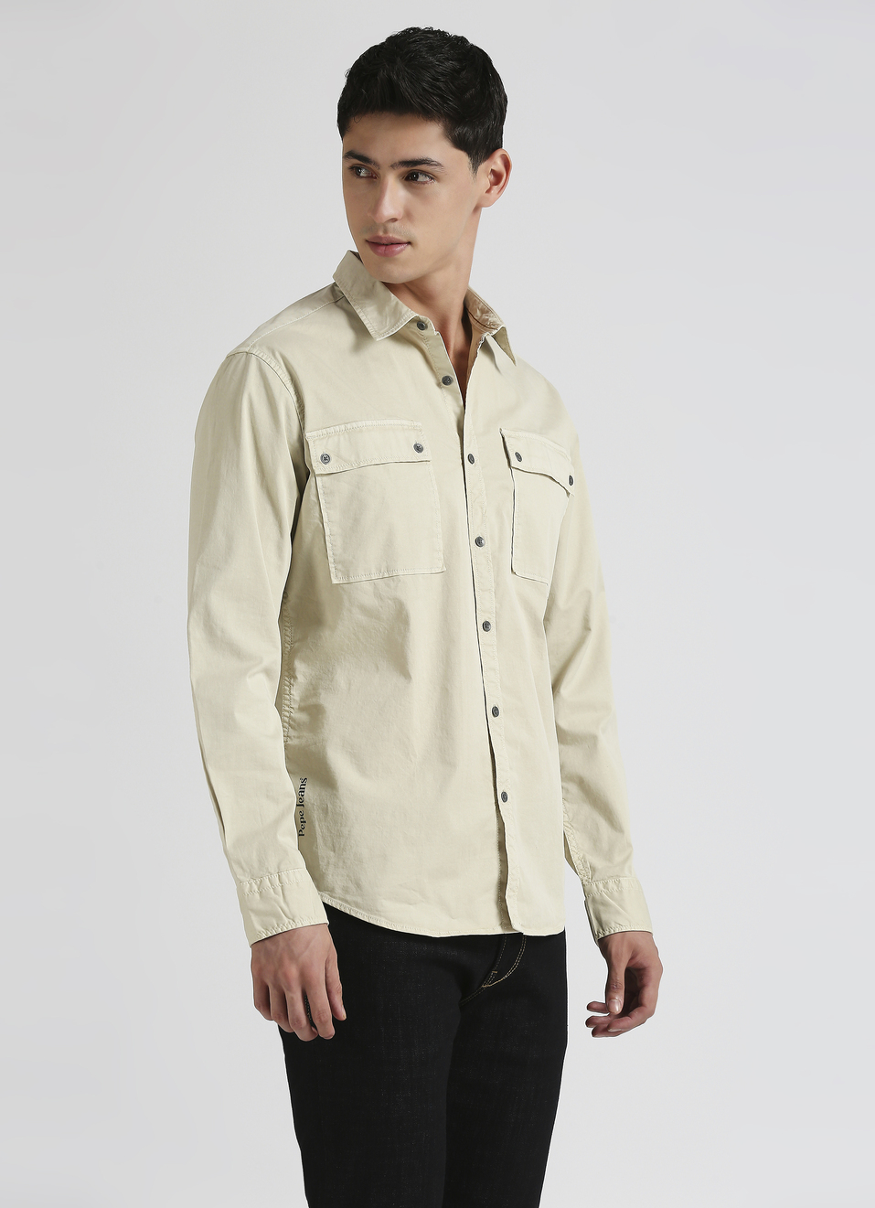 Grey Twill Dual Pocket Long Sleeve Shirt, , large image number 3