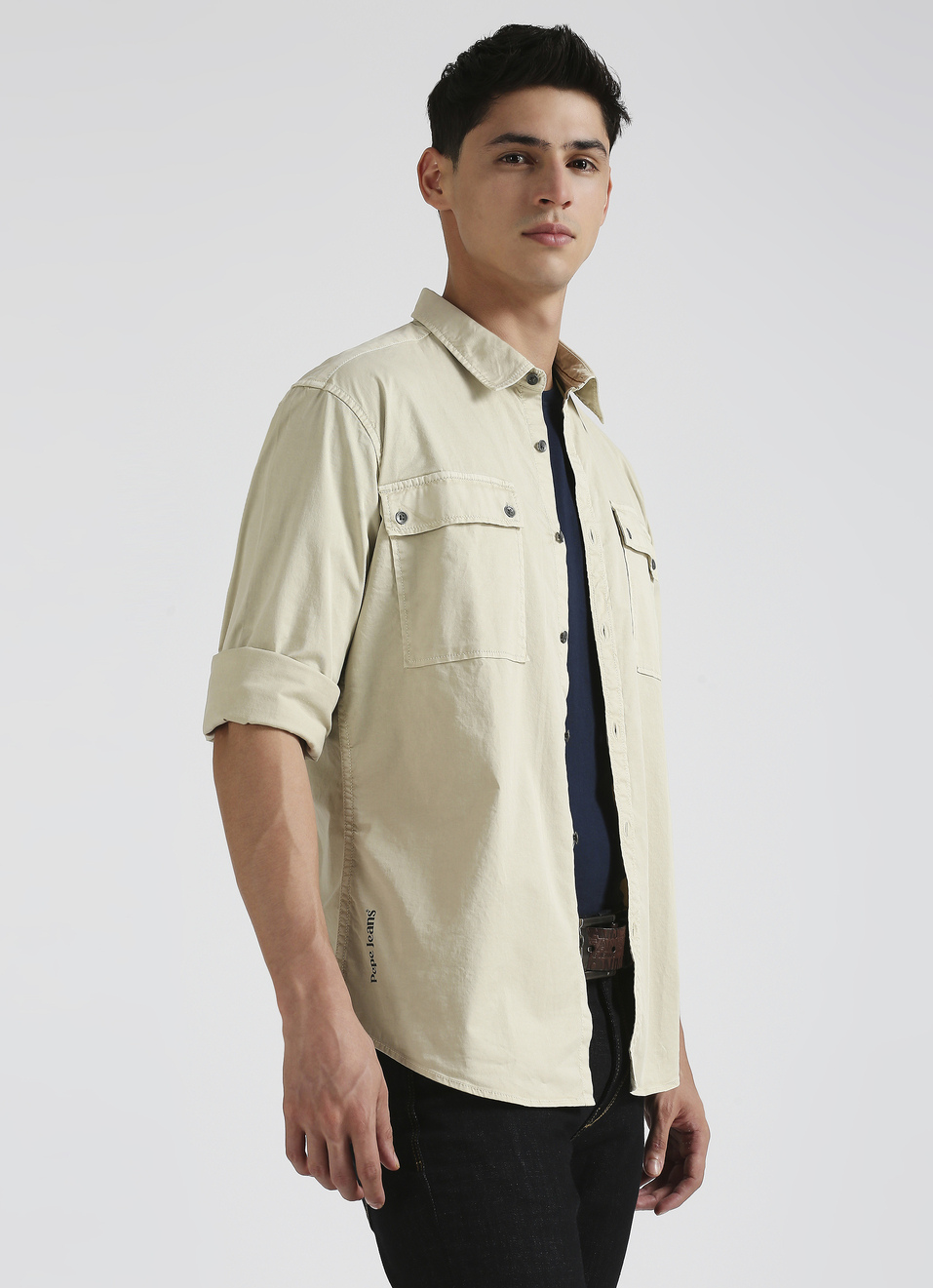 Grey Twill Dual Pocket Long Sleeve Shirt, , large image number 0