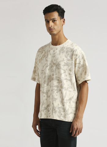 Ivory Oversized Abstract Print Typographic Short Sleeve T