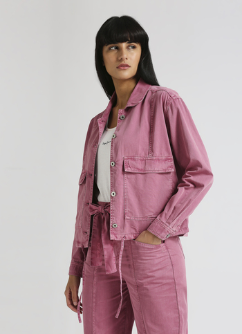 Pink Overdyed Utility Pockets Long Sleeve Shacket