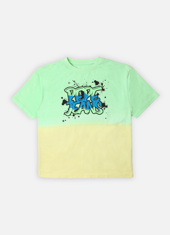 Boys Green Dip Dye Puff Print Short Sleeve T-shirt