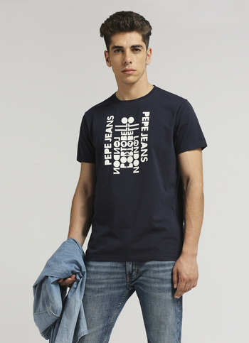 Navy Sheet Transfer Print Short Sleeve T-shirt