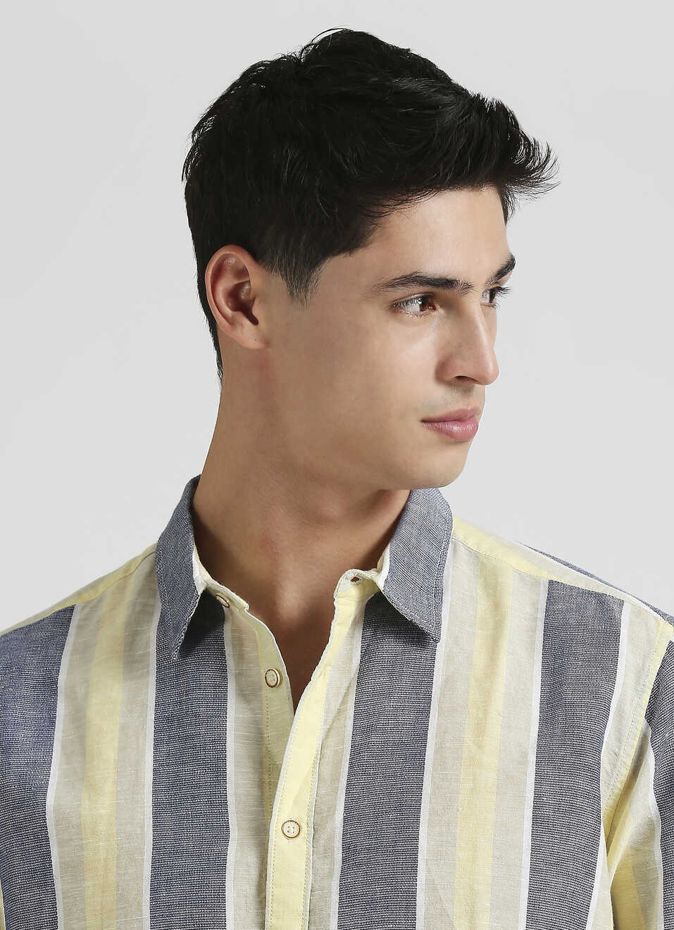 Blue Yarn Dyed Dobby Stripes Linen Long Sleeve Shirt, , large image number 4