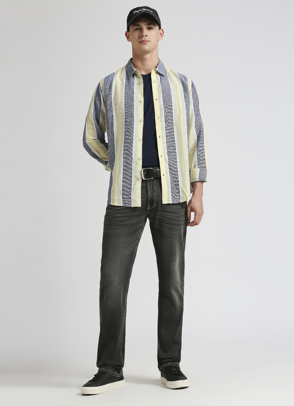 Blue Yarn Dyed Dobby Stripes Linen Long Sleeve Shirt, , large image number 5