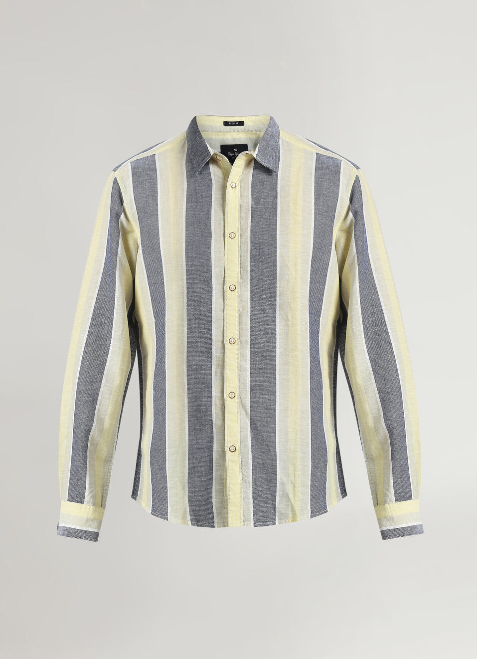 Blue Yarn Dyed Dobby Stripes Linen Long Sleeve Shirt, , large image number 6