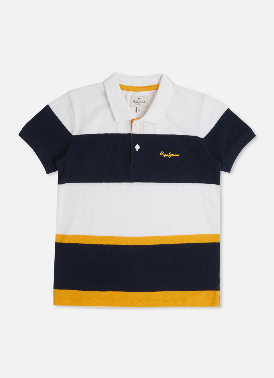 Boys Yellow Engineered Stripes Pique Polo, , large image number 0