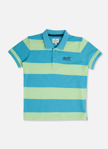 Boys Blue Stripes S Ribbed Collar Pique Polo