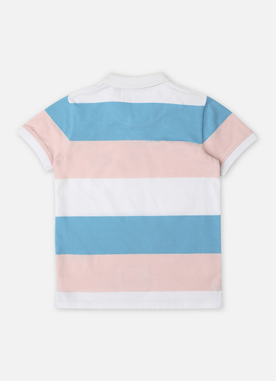Boys Pink Stripes Puff Print Ribbed Collar Polo, , large image number 1
