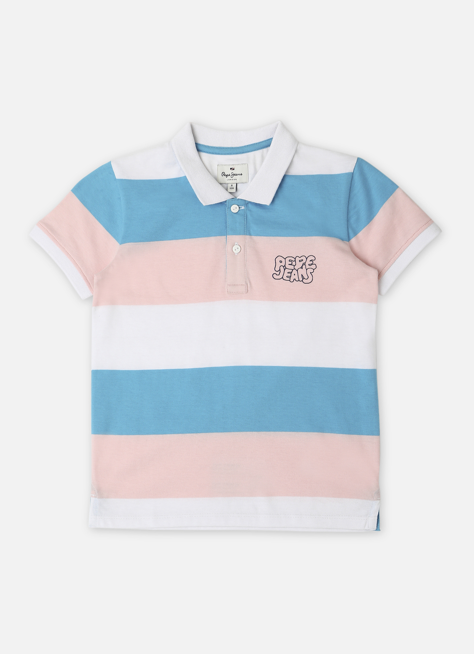 Boys Pink Stripes Puff Print Ribbed Collar Polo, , large image number 0