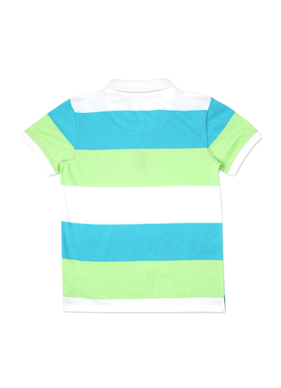 Boys Green Stripes Puff Print Ribbed Collar Polo, , large image number 1