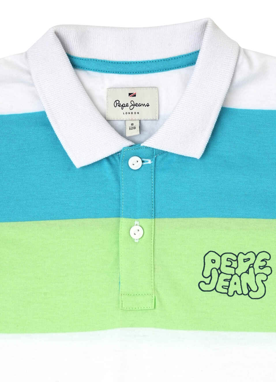 Boys Green Stripes Puff Print Ribbed Collar Polo, , large image number 2