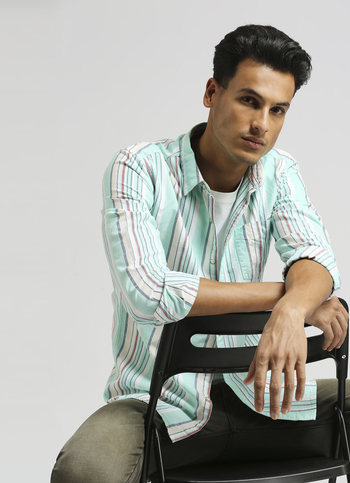 Aqua Stripes Textured Long Sleeve Shirt