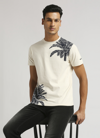 Ivory Tropical Print Short Sleeves T-shirt