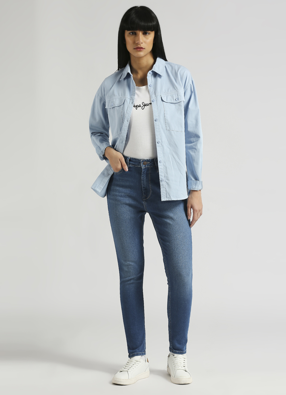 Blue Overdyed Double Pocket Long Sleeve Shirt, , large image number 5