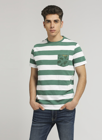 Green Tropical Print Pocket Summer Striper T-shirt