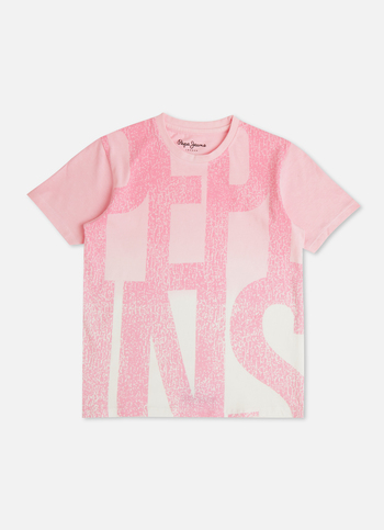 Boys Pink Dip Dye Brand Print Short Sleeve T-shirt