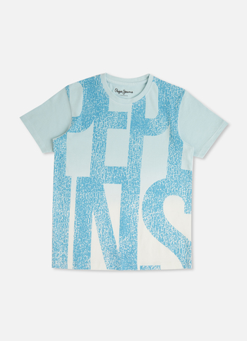 Boys Sea Blue Dip Dye Brand Print Short Sleeve T-shirt