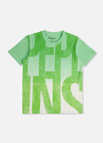 Boys Green Dip Dye Brand Print Short Sleeve T-shirt