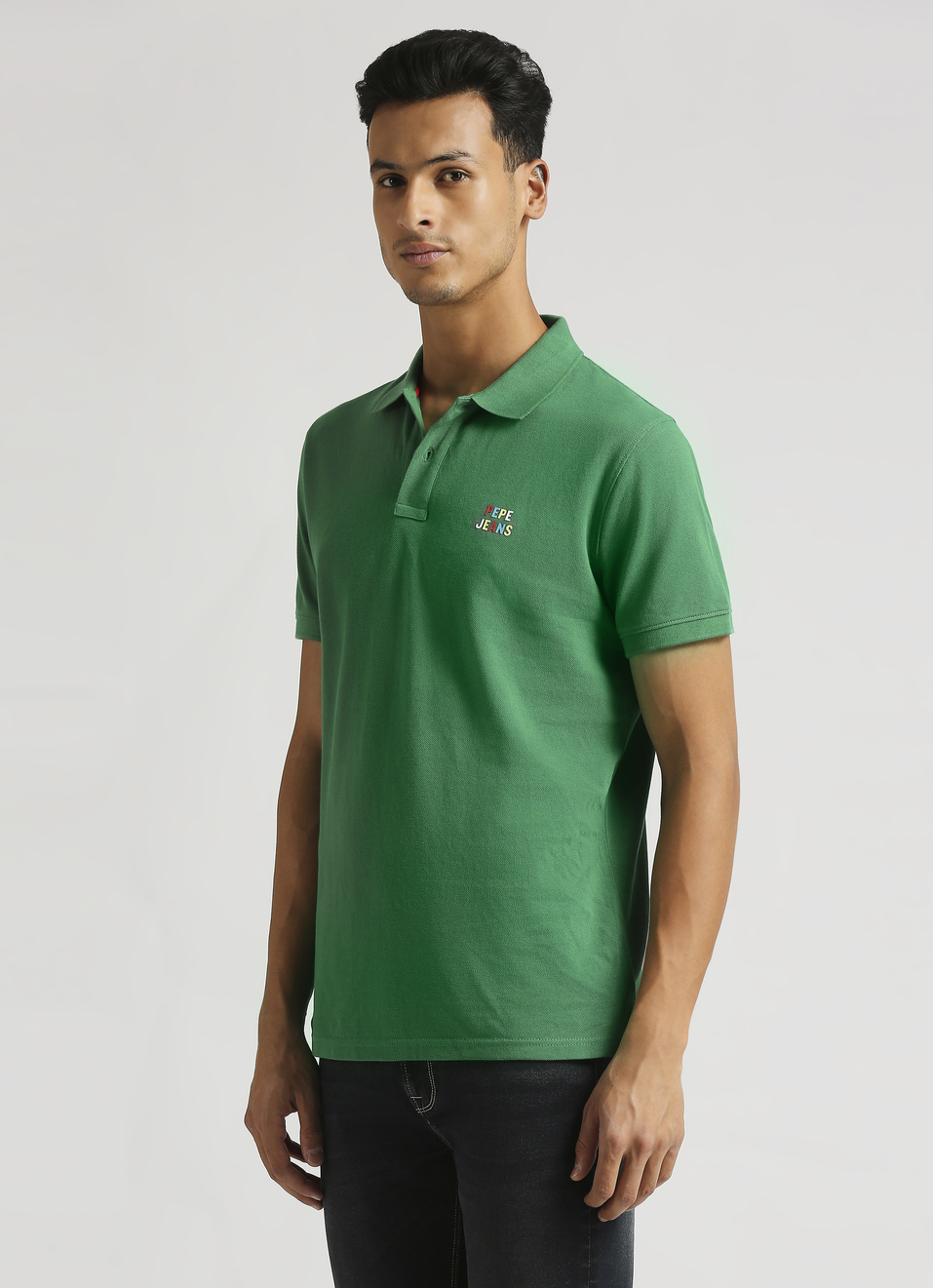 Green Back Print Trendy Short Sleeve Pique Polo, , large image number 3