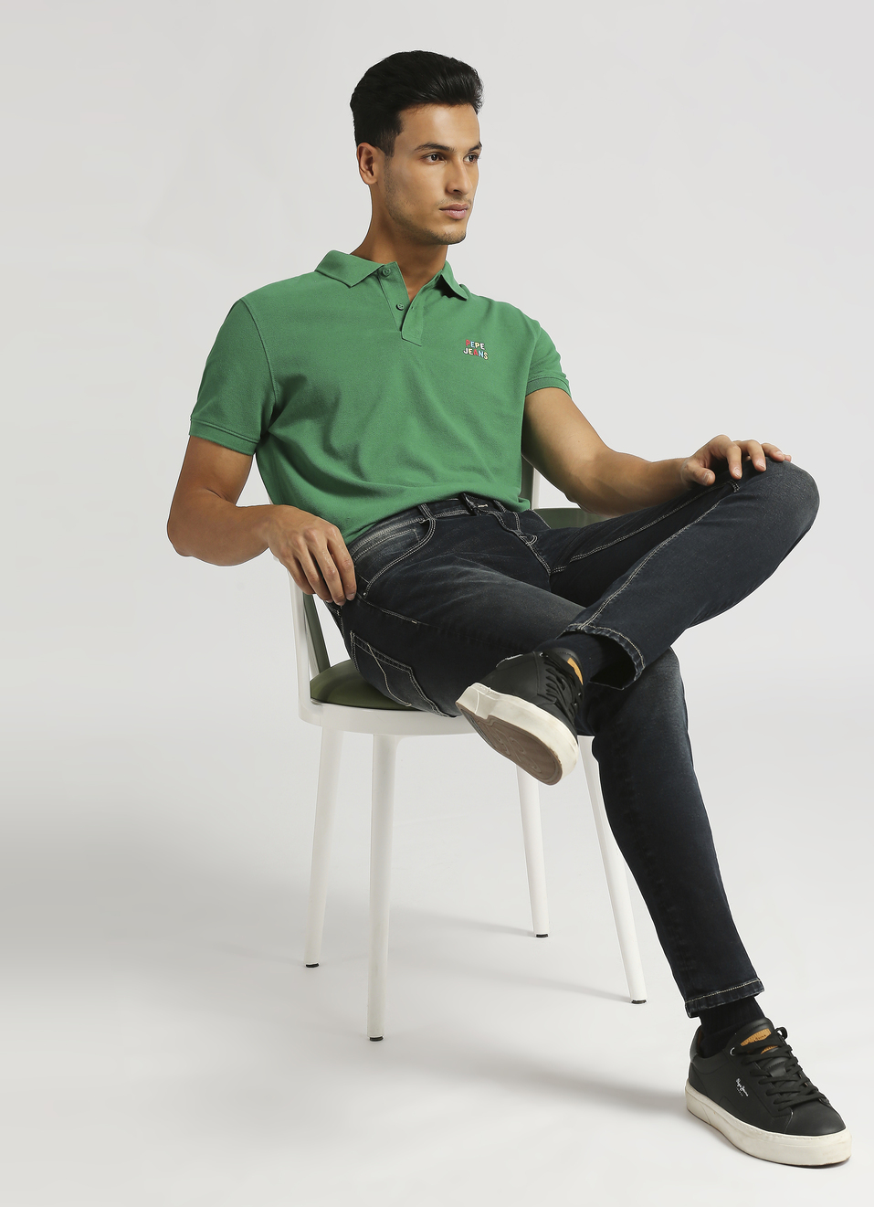 Green Back Print Trendy Short Sleeve Pique Polo, , large image number 5