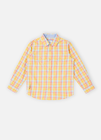 Boys Yellow Twill Checks Yarn-dyed Long Sleeve Shirt