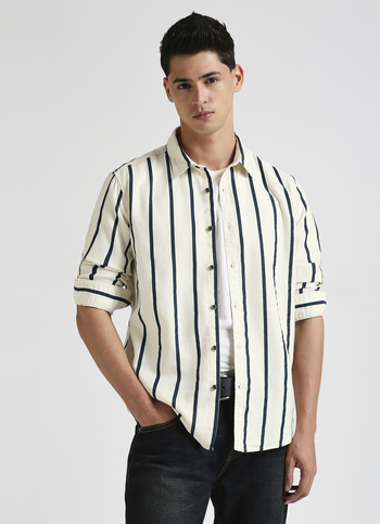 White Narrow Stripes Long Sleeve Shirt