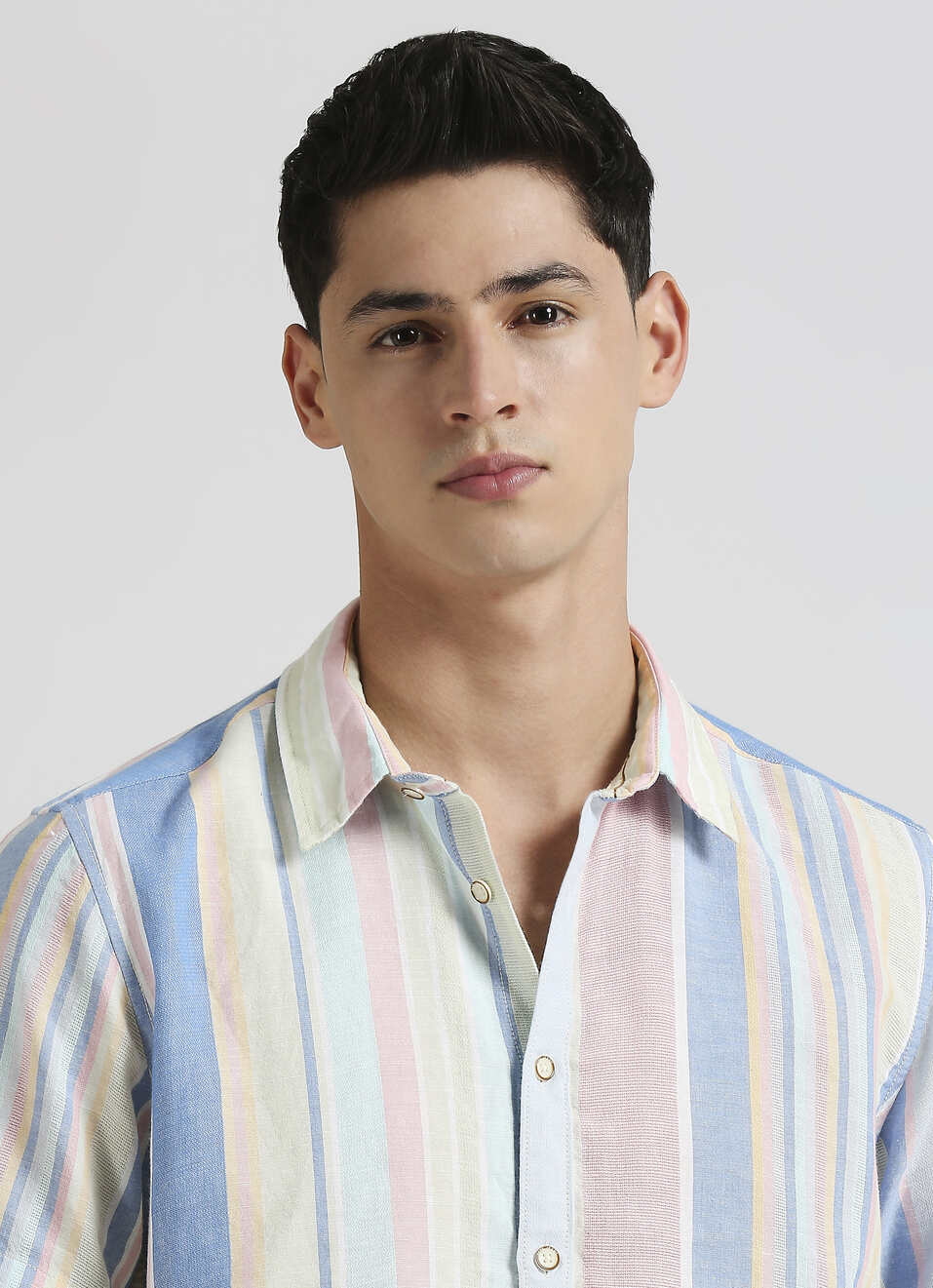 Green Stripes Linen Short Sleeve Shirt, , large image number 4