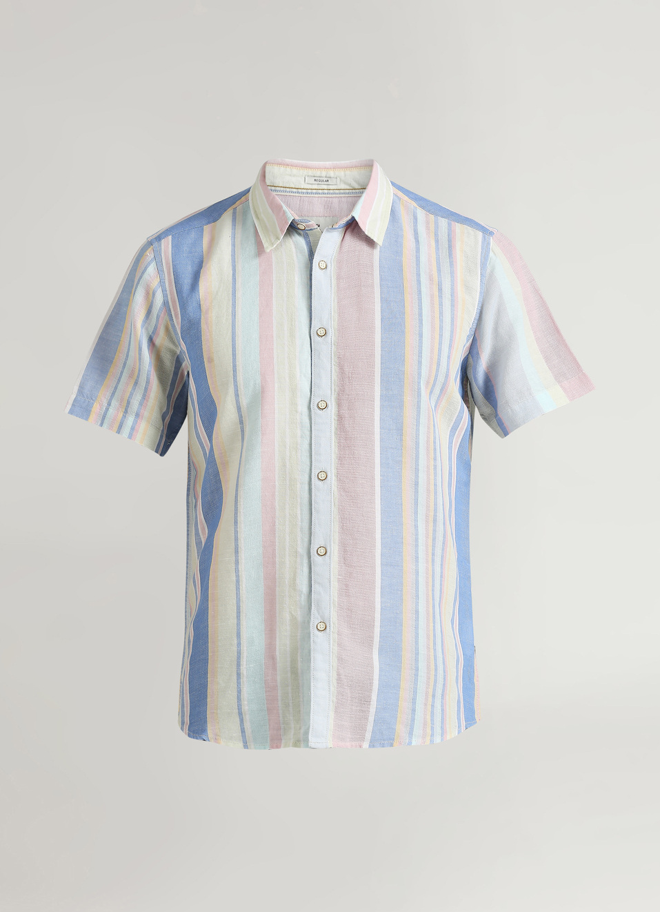 Green Stripes Linen Short Sleeve Shirt, , large image number 6