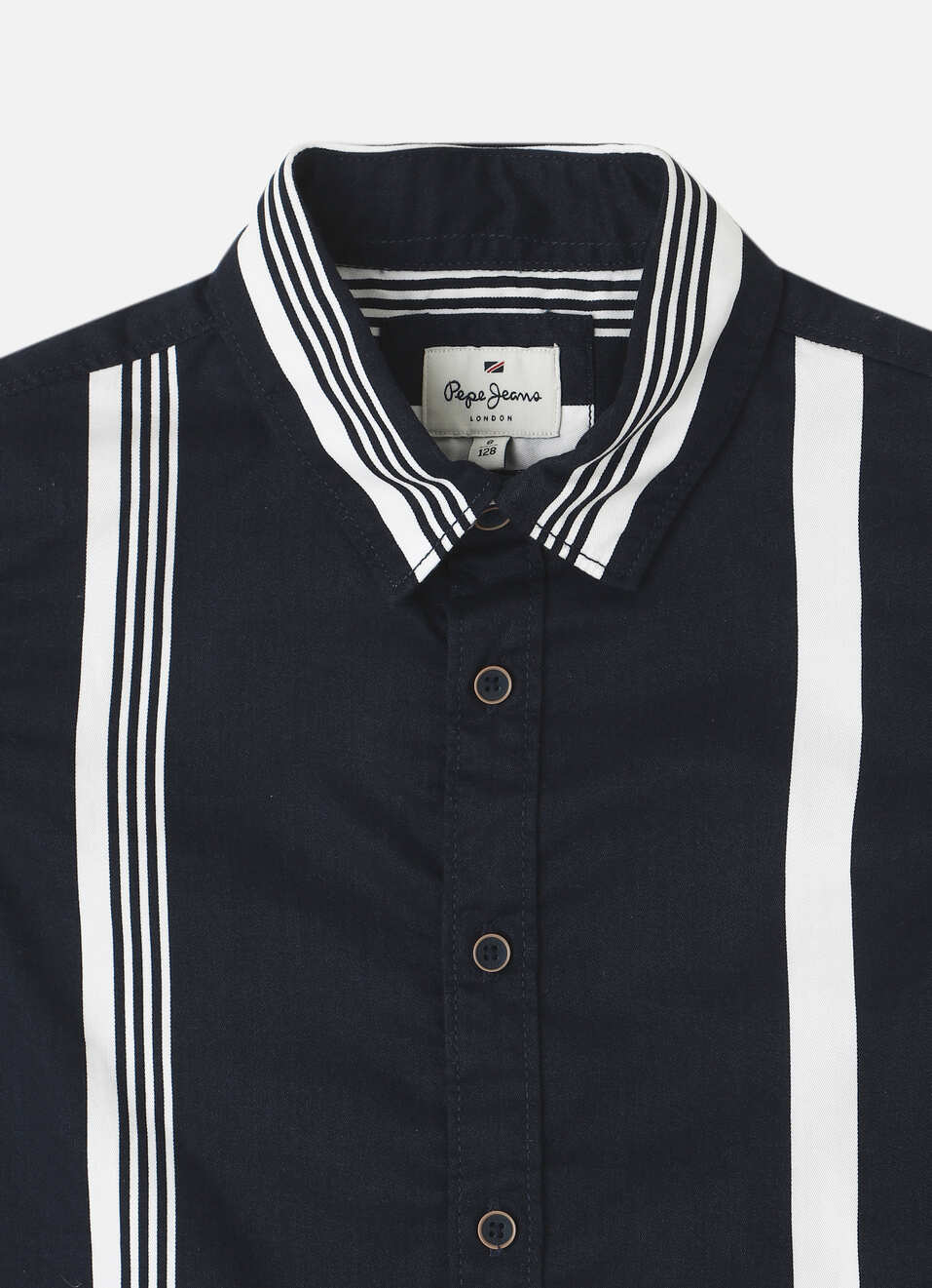 Boys Navy Twill Stripes Yarn Dyed Long Sleeve Shirt, , large image number 2