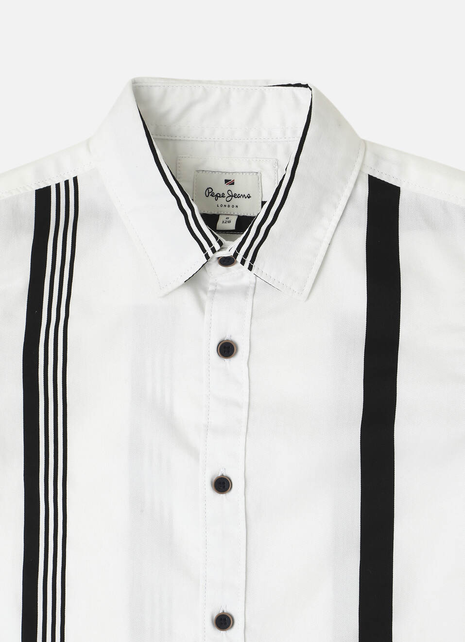 Boys White Twill Stripes Yarn Dyed Long Sleeve Shirt, , large image number 2