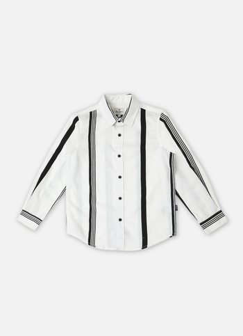 Boys White Twill Stripes Yarn Dyed Long Sleeve Shirt