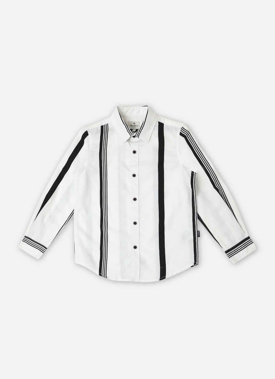 Boys White Twill Stripes Yarn Dyed Long Sleeve Shirt, , large image number 0
