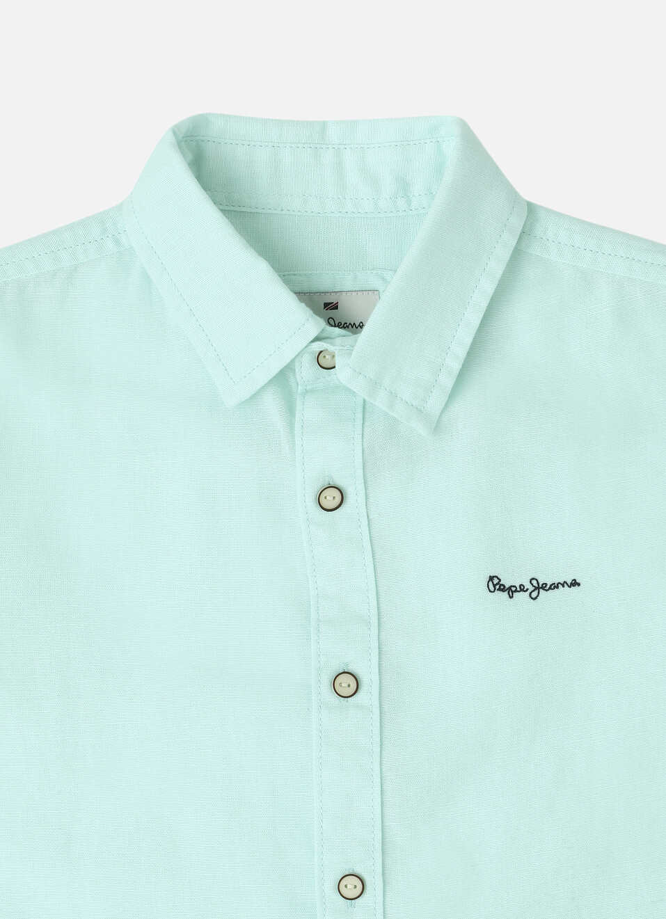 Boys Aqua Solid Linen Long Sleeve Shirt, , large image number 2