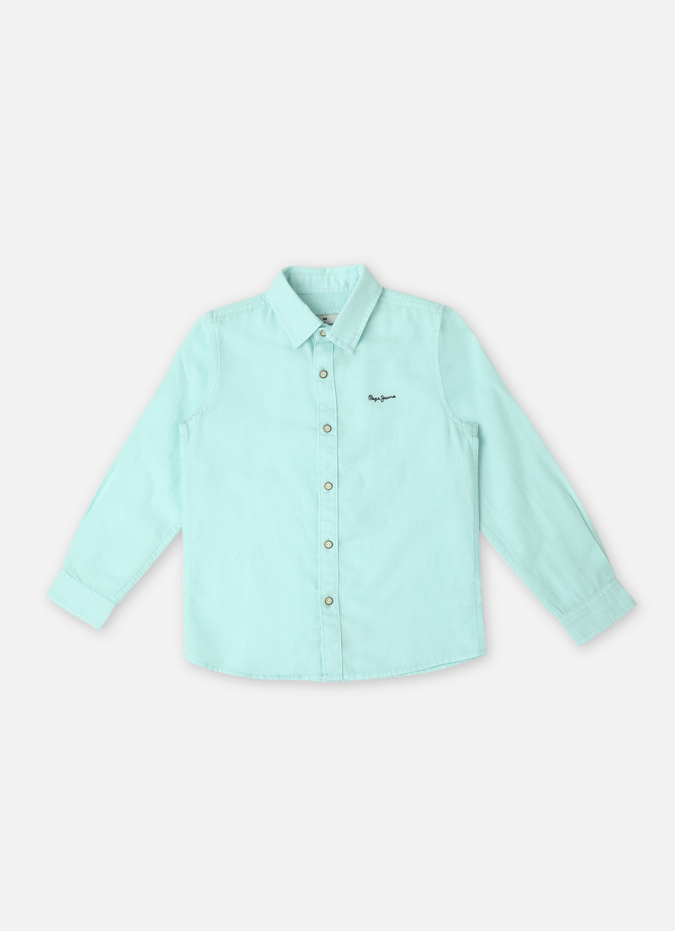 Boys Aqua Solid Linen Long Sleeve Shirt, , large image number 0