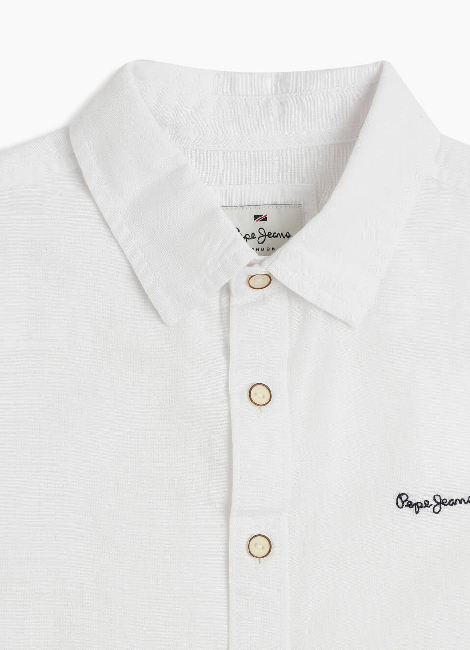 Boys White Solid Cotton Linen Slub Long Sleeve Shirt, , large image number 2