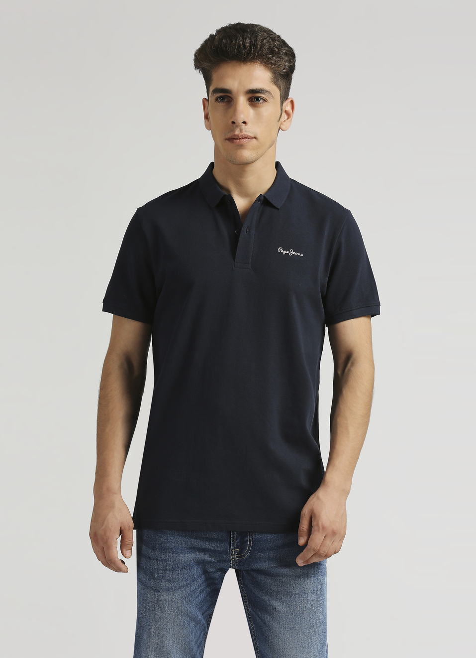 Navy Premium Logo Print Short Sleeve Polo, , large image number 1
