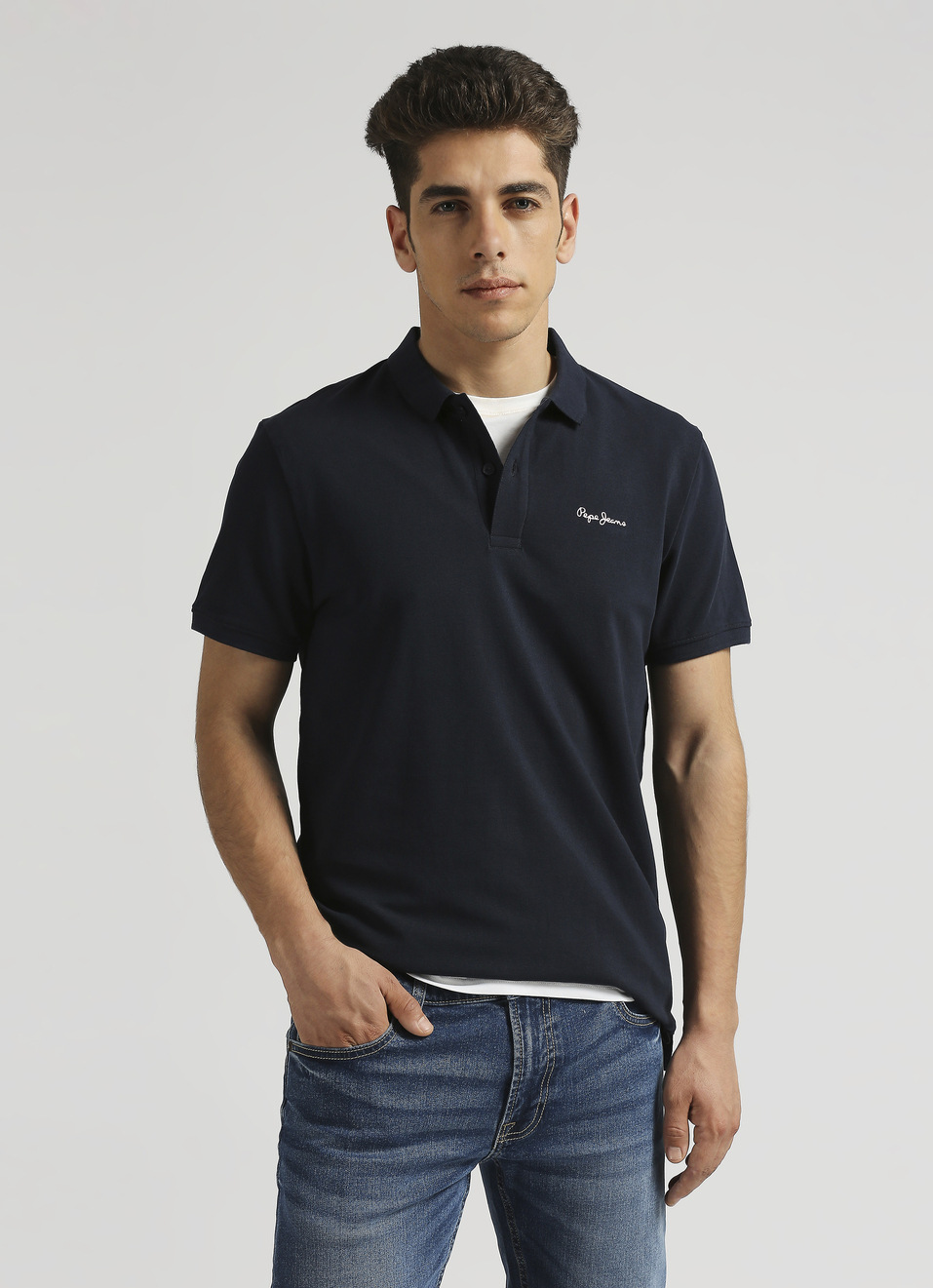 Navy Premium Logo Print Short Sleeve Polo, , large image number 0