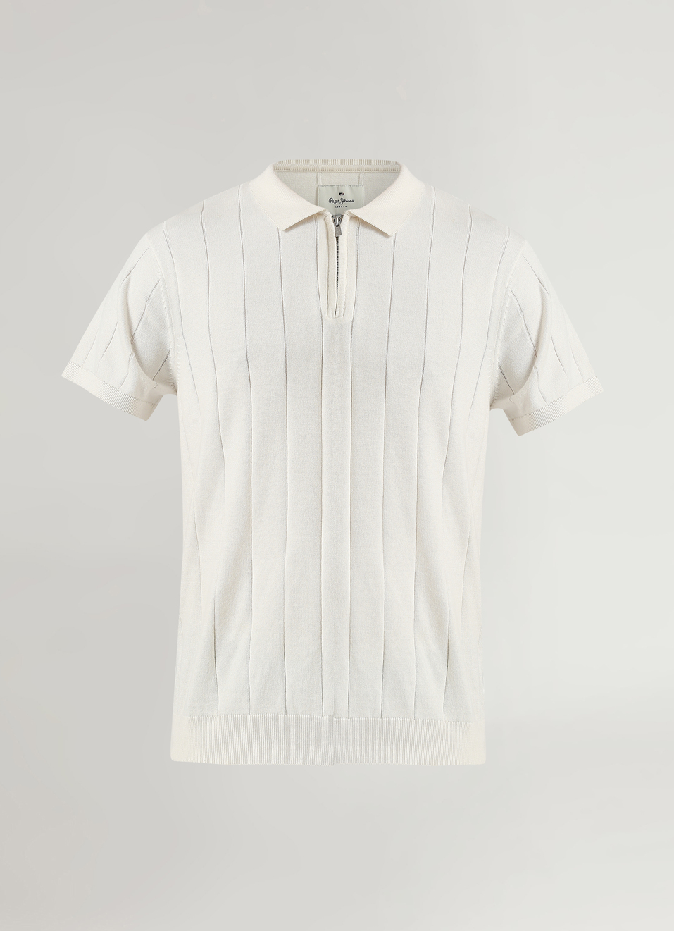 Off White Self Structured Striper Short Sleeve Polo , , large image number 6