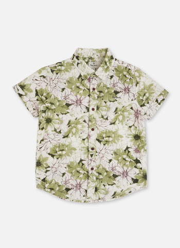 Boys Mint Floral Print Short Sleeve Shirt
