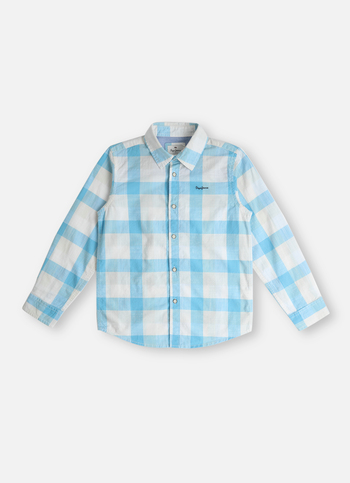 Boys Aqua Checks Yarn Dyed Long Sleeve Shirt