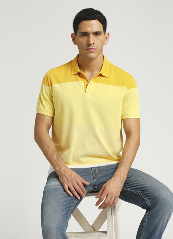 Yellow Trendy Summer Striper Short Sleeve Polo 