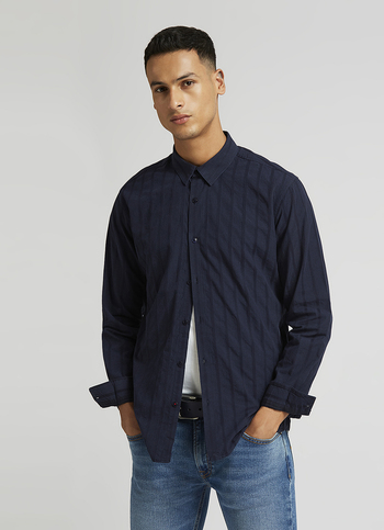 Navy Yarn Dyed Stripes Premium Long Sleeve Shirt