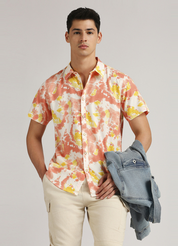 Orange All Over Print Short Sleeve Shirt