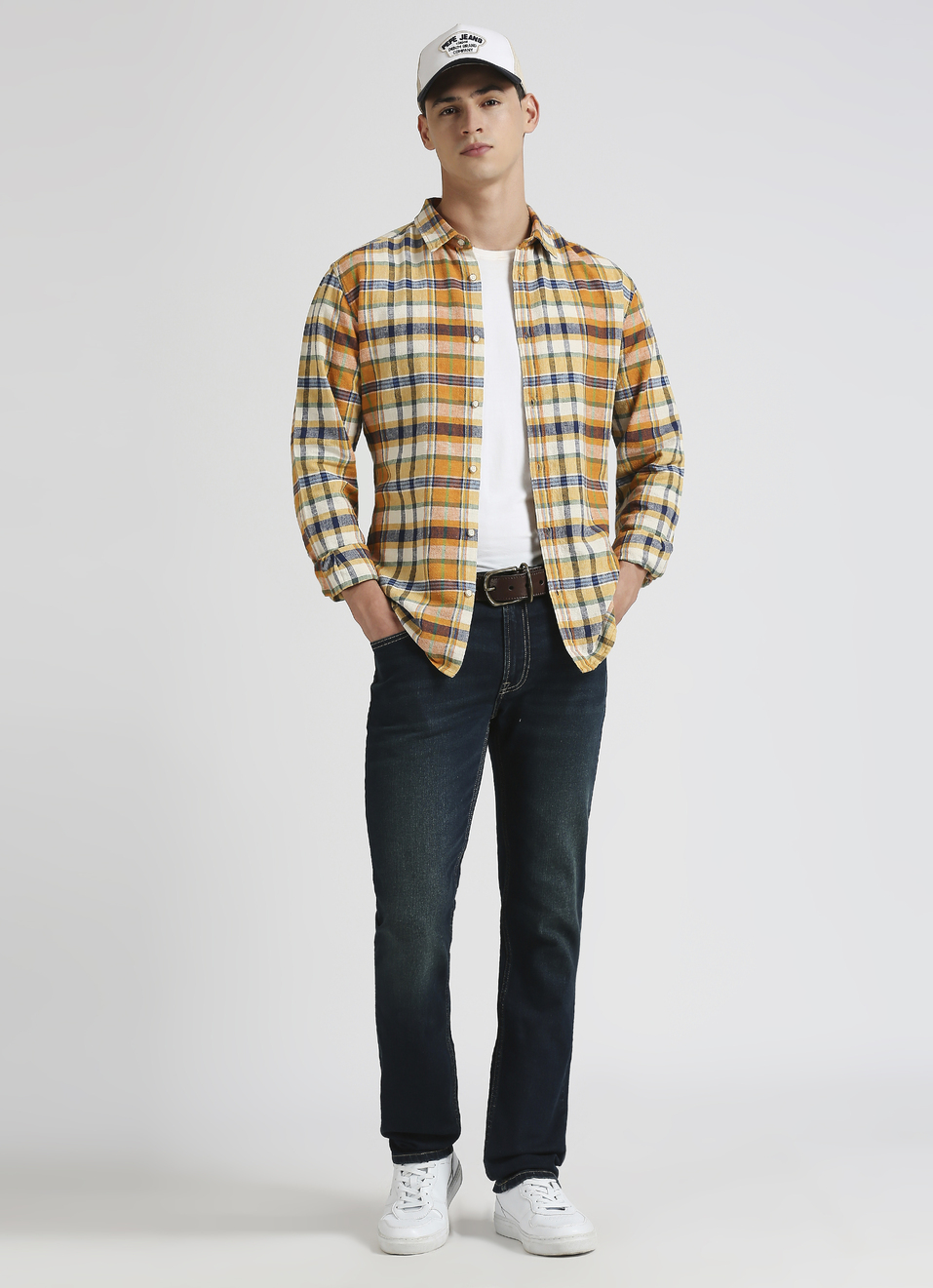 Orange Yarn Dyed Plaid Linen Long Sleeve Shirt, , large image number 5