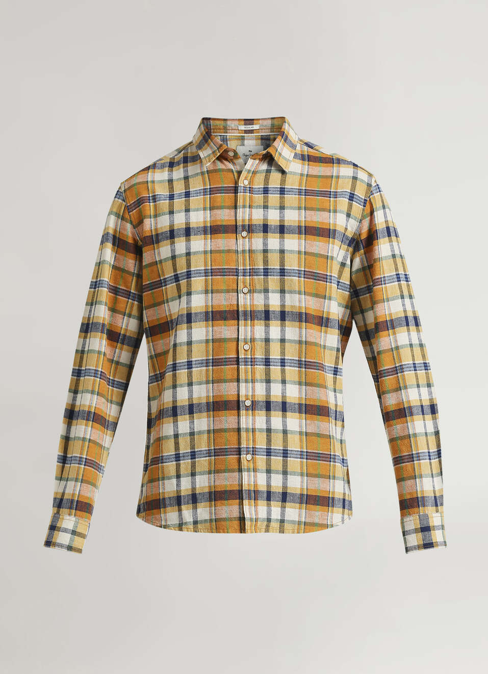 Orange Yarn Dyed Plaid Linen Long Sleeve Shirt, , large image number 6