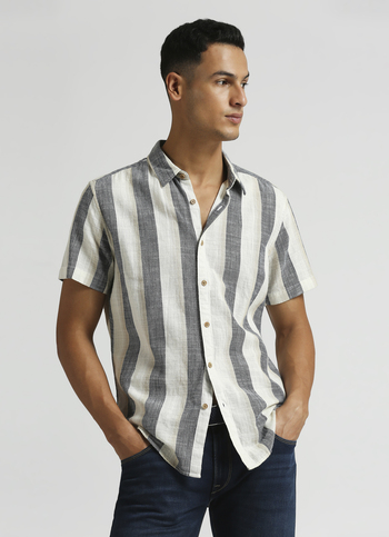 Navy Stripes Short Sleeve Shirt
