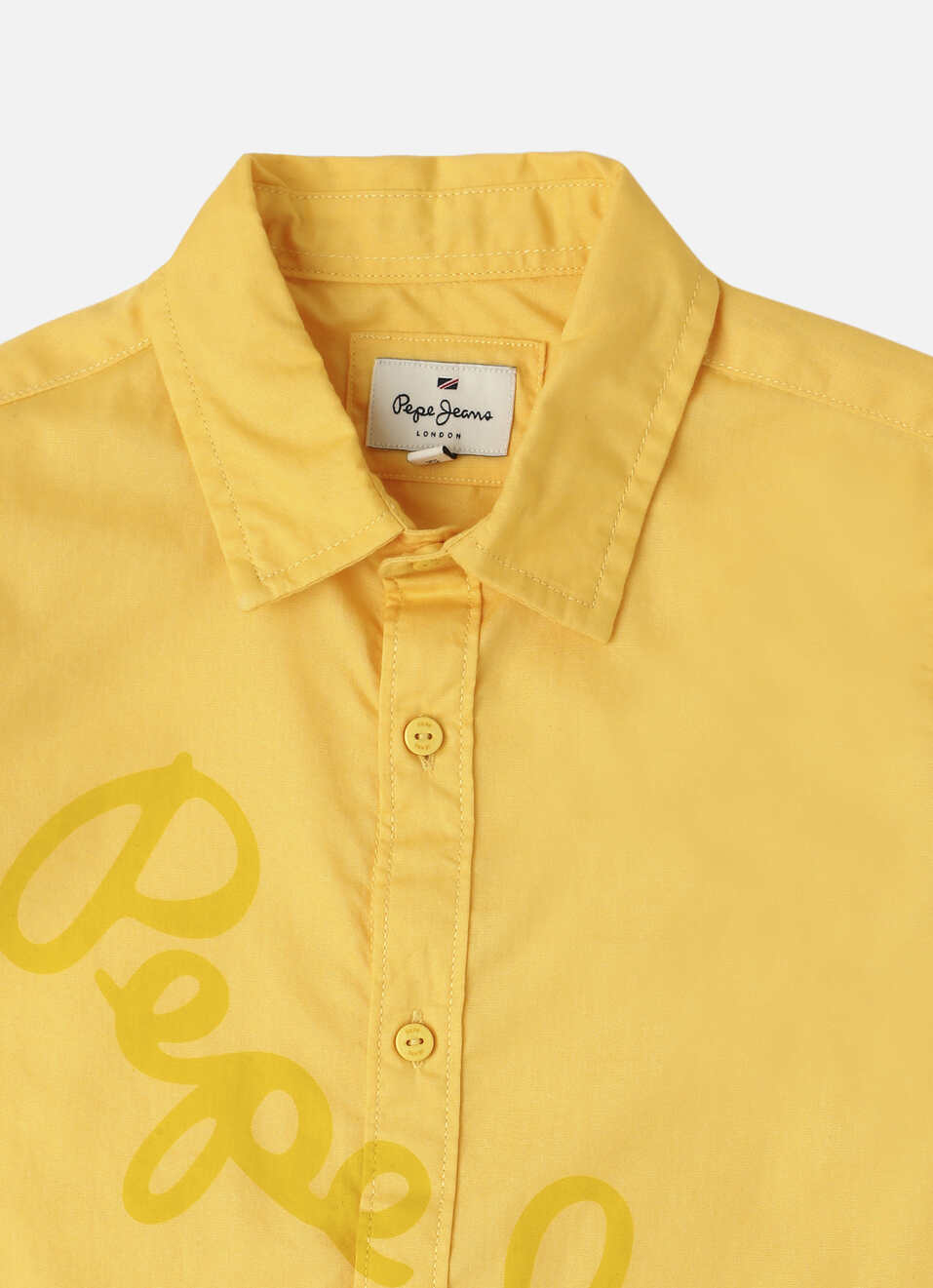 Boys Yellow Solid Brand Print Poplin Long Sleeve Shirt, , large image number 2